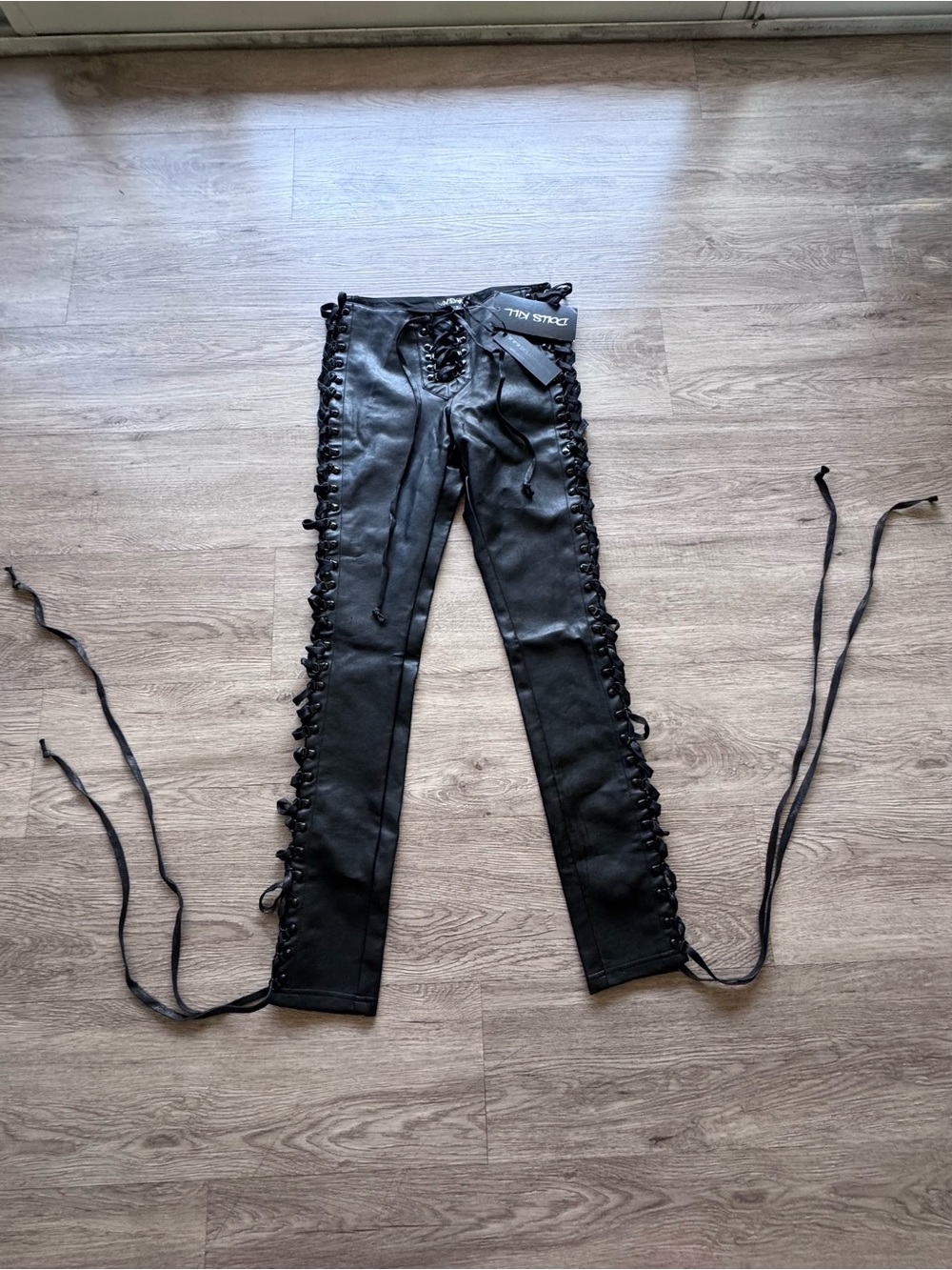Dolls Kill Black Lace-Up Skinny Pants with Side Ties